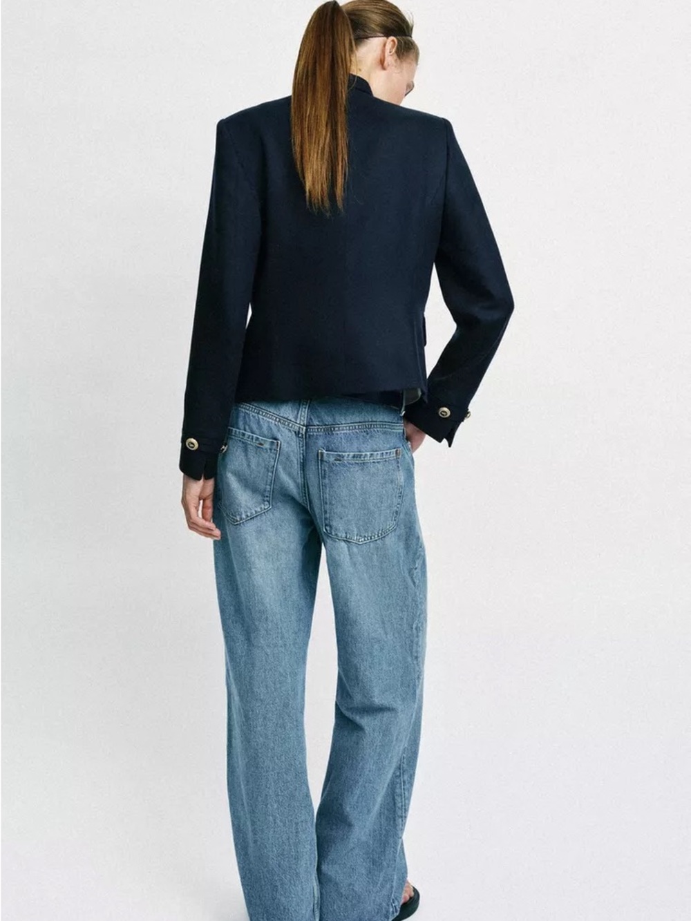 Zara Blogger favorite Navy Blue Fitted Blazer with Gold Buttons Feminine Size M - Picture 7 of 10